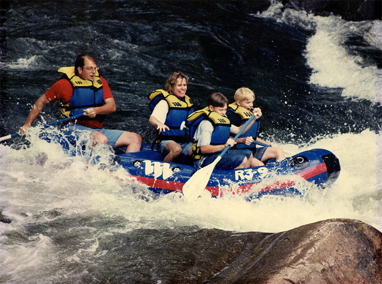 Steve, Julie, Don, and Ben white water rafting circa 1995
