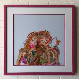 A painting of two women sitting on a couch