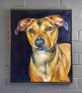A painting of a dog on the wall