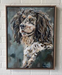 A painting of a dog with long hair