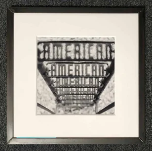 A black and white photo of the american sign.