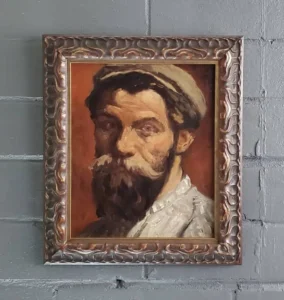 A painting of a man with beard and hat.