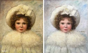 A painting of a child in white clothes
