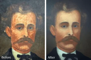 A before and after picture of a man 's face.