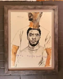 fahamu pecou, A painting of a man with a beard and a t-shirt.