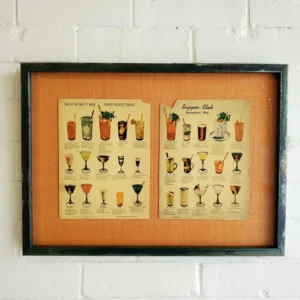 A framed picture of different types of drinks.